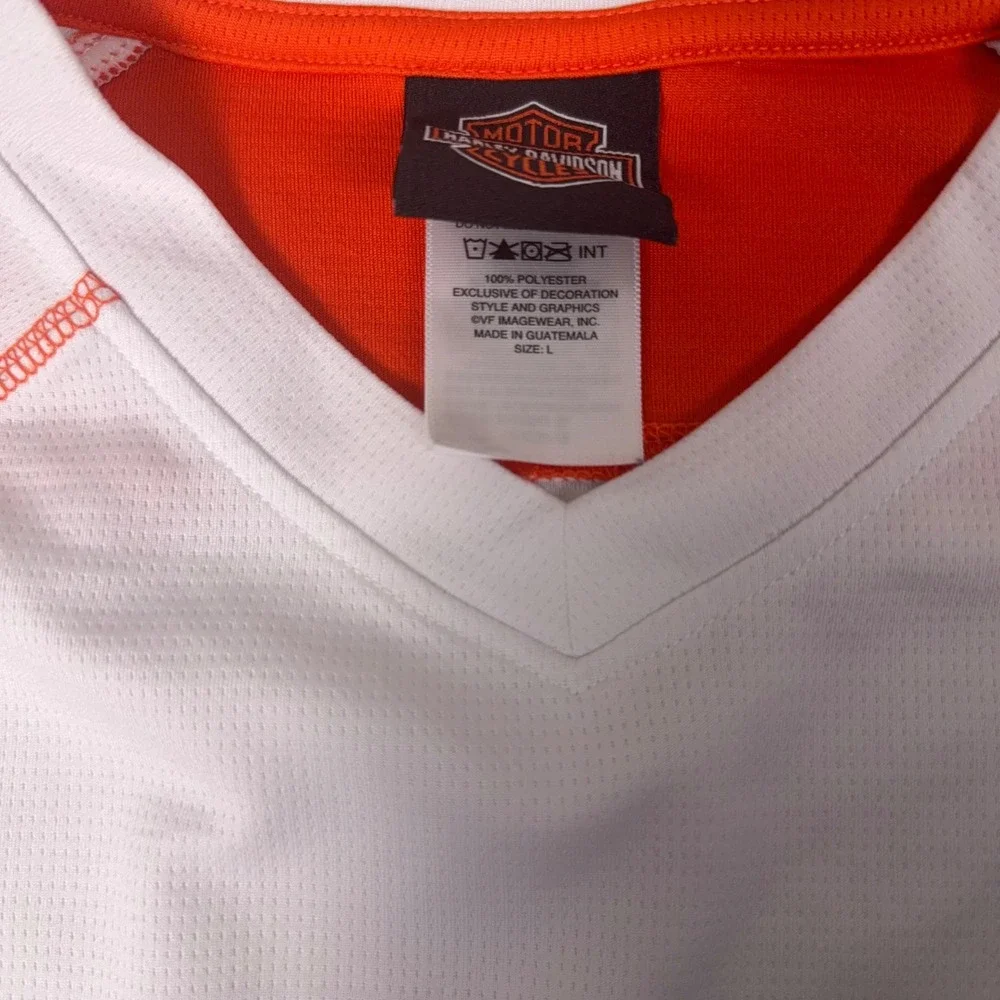 Harley Davidson Performance V Neck T Shirt White Orange Dealer Texoma TX L - Picture 5 of 7